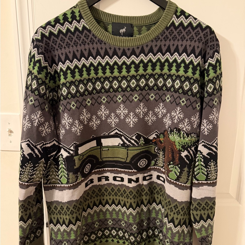 Ford Men's Crewneck Bronco Graphic Sweater - Olive, Gray, Black